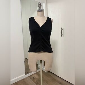 Daily Practice Woman Black Ribbed V Neck Sleeveless Tank Top Small